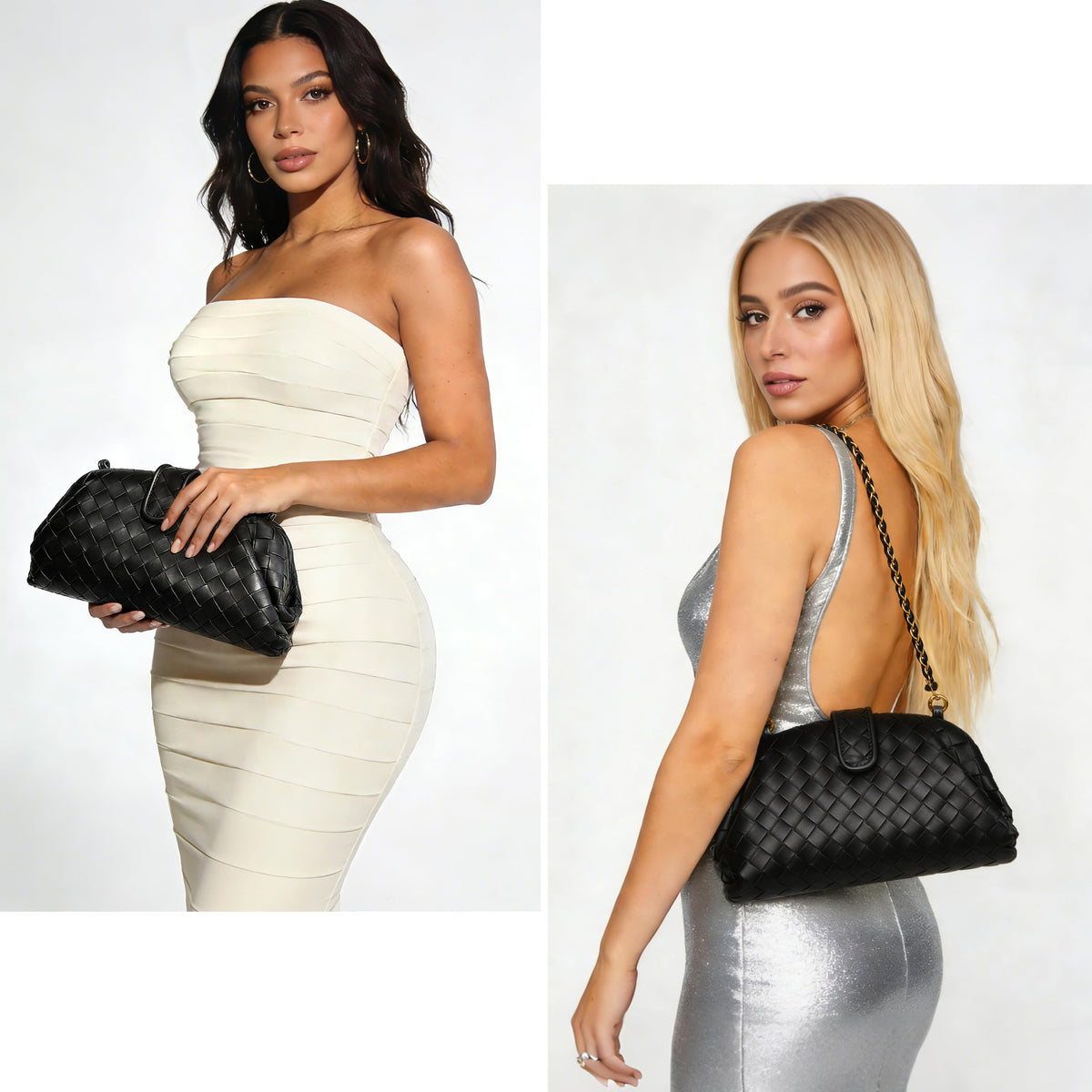 Joryin Formal Evening Bag Woven Shoulder Bag. Black Clutch Purses for Women Wedding. Dumpling Bag Crossbody Handbag Dress Purse Vegan Leather.