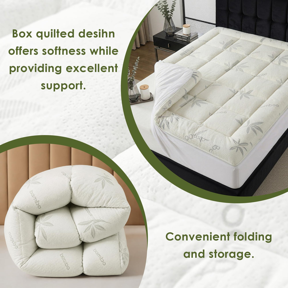 TREEFAIRY King Size Mattress Topper - Rayon Made from Bamboo Thick Pillow Top Mattress Pad with Stretchable Pockets for 6-16 inches Mattress, Light Grey