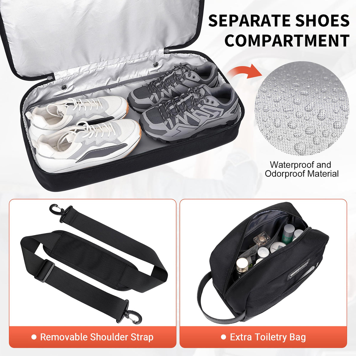 WITZMAN Travel Duffle Bags for Men Weekender Bags with Toiletry Bag Sets Carry On Overnight Bag 55L （B696 Black）