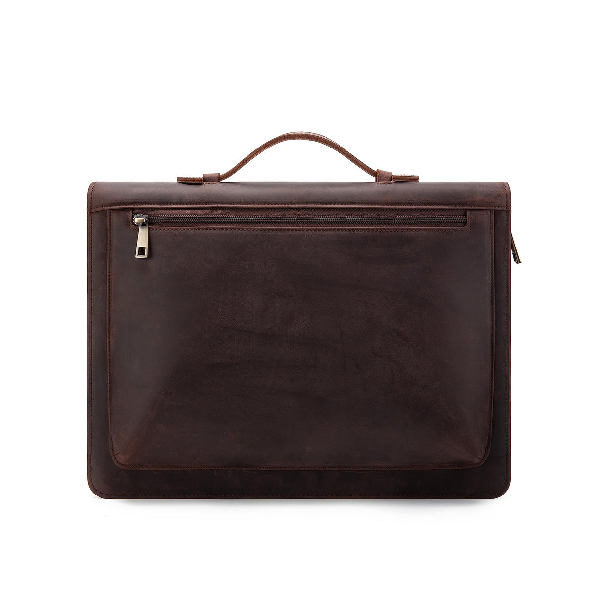 YIWEN Personalized Leather Portfolio with Handle – Zippered Front Pocket, Writing Pad Clip, Letter Size Notepad Holder, Professional Business Padfolio for Men Women (Dark Brown, Crazy Horse Leather)