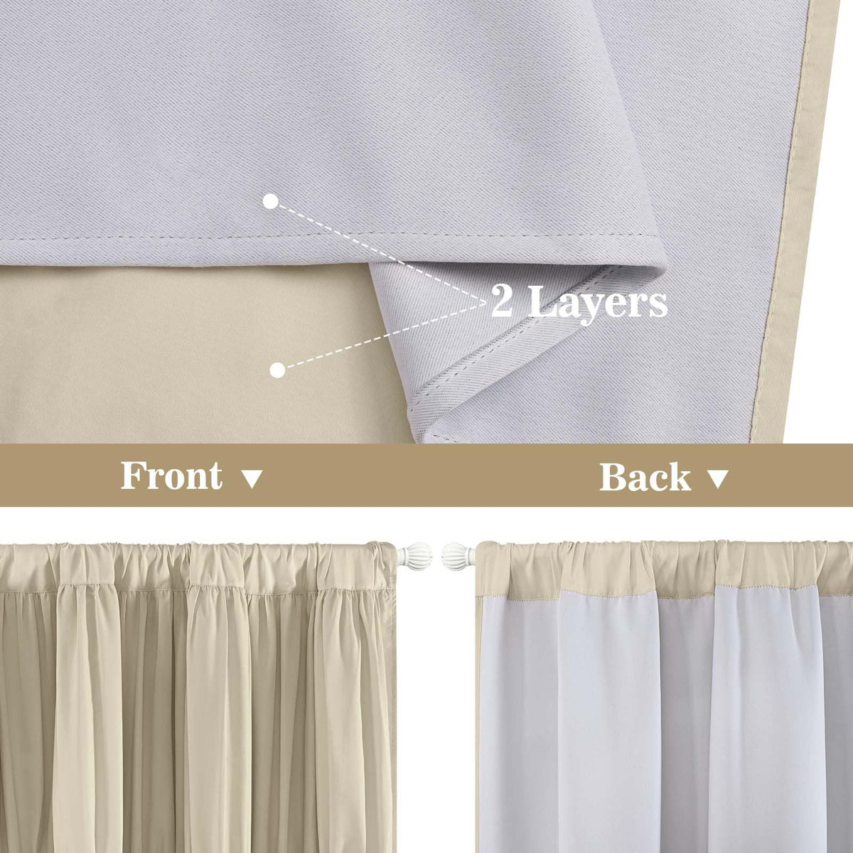Yinhua Ruffle Curtains for Living Room Farmhouse Blackout Curtains for Bedroom 84 Inch Long with 3 Rows of Ruffles, Room Darkening Window Curtain Rustic Country Rod Pocket Drapes, 2 Panels, Camel