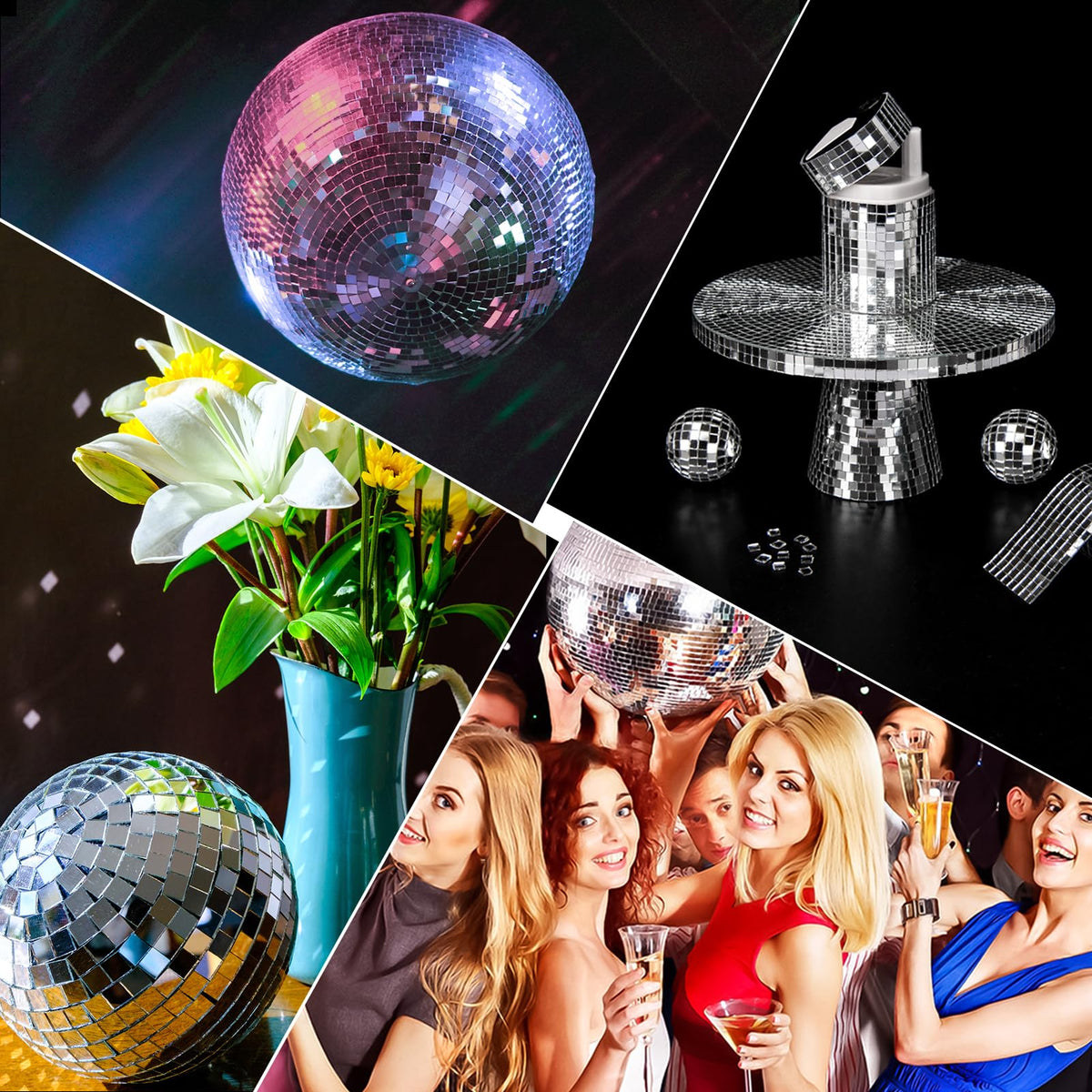 LONGKING 4728 Silver Square Mirror Mosaic Tiles, Glass DIY Craft Decoration, Disco Ball Tiles
