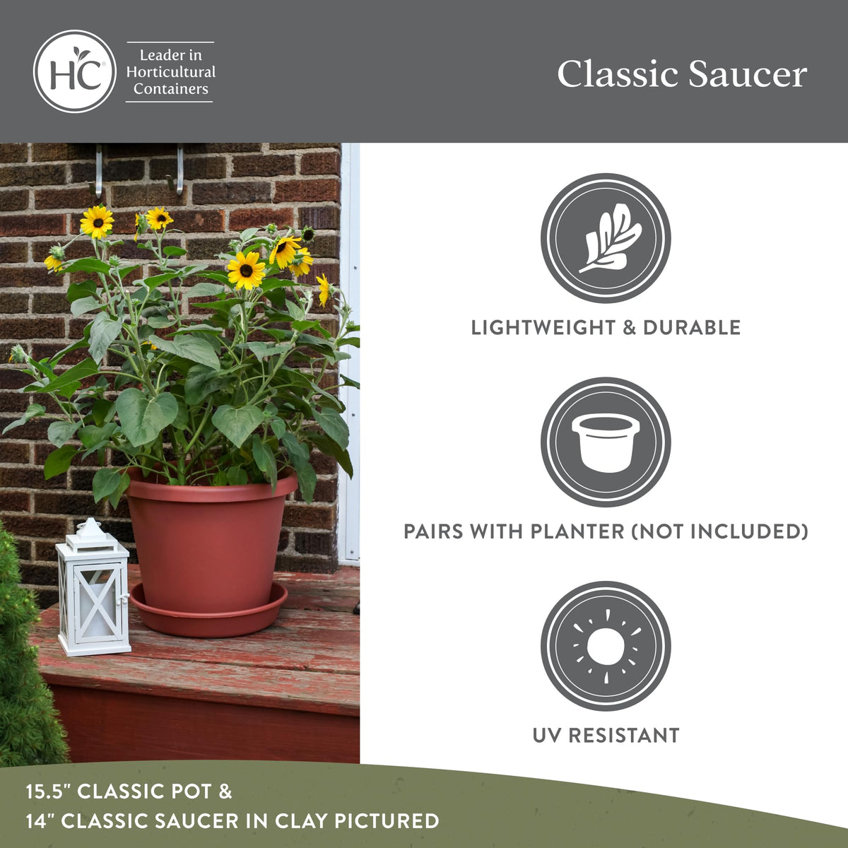 The HC Companies 12 Inch Classic Round Plant Saucer, Lightweight UV-Resistant Plastic Outdoor & Indoor Flower Pot Tray, 2-Pack Plant Pot Trays for Garden & Home Decor, White