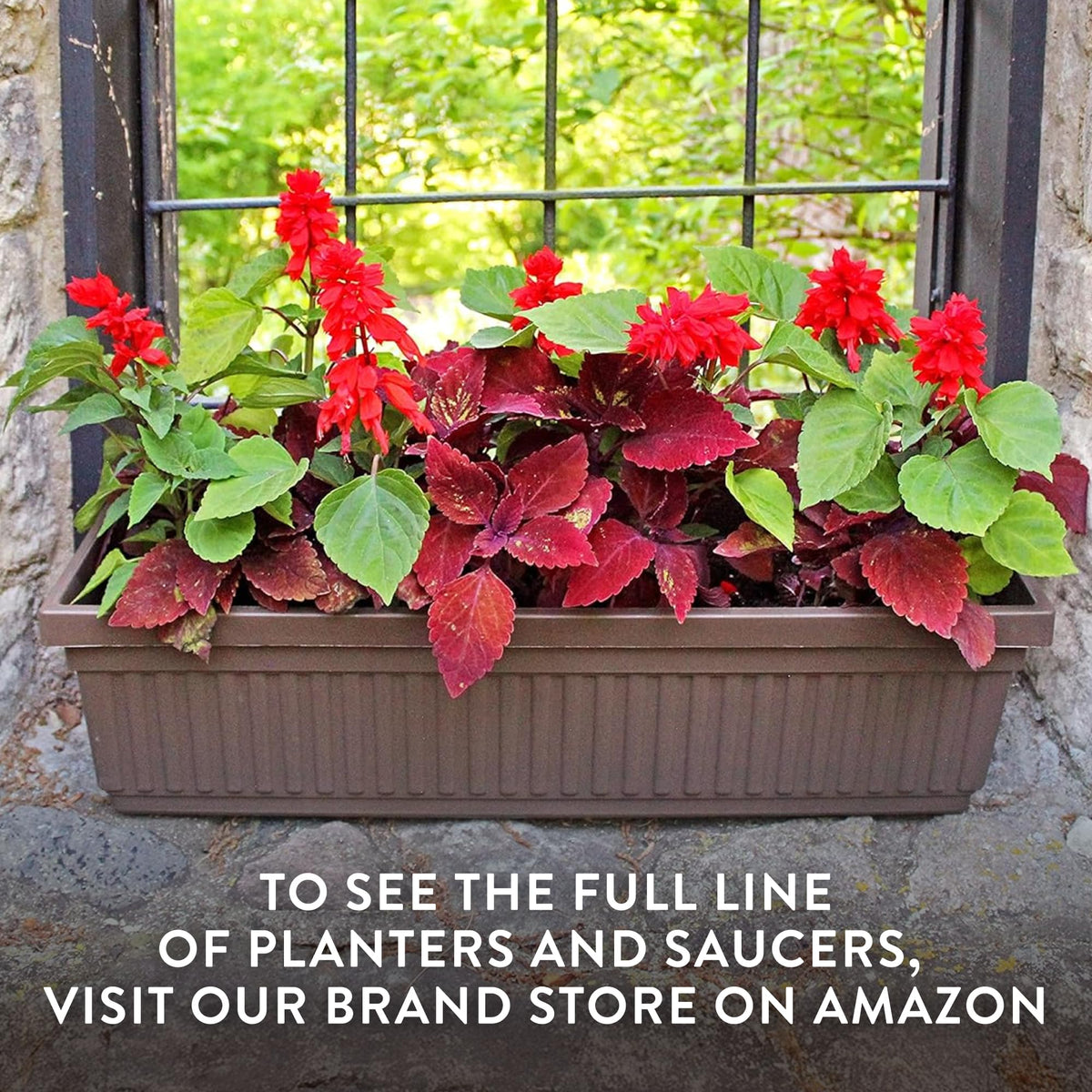 The HC Companies Venetian Window Planter Box w/Drain Plug - Long Planter Box for Windowsills, Balconies & More - Plastic Large Rectangular Planters for Herbs & Flowers (24" Warm Gray, Pack of 1)
