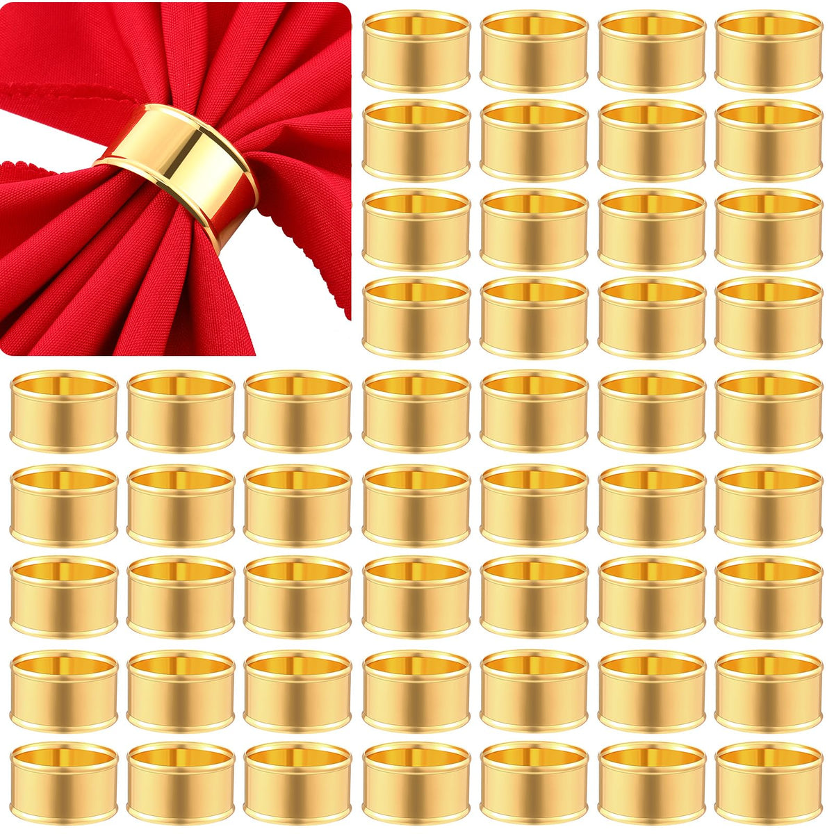 Lounsweer 100 Pcs Gold Napkin Rings Metal Round Holders Buckles for Napkins Weddings Table Serviette Receptions Banquet Birthday Christmas Party Decorations (Basic)