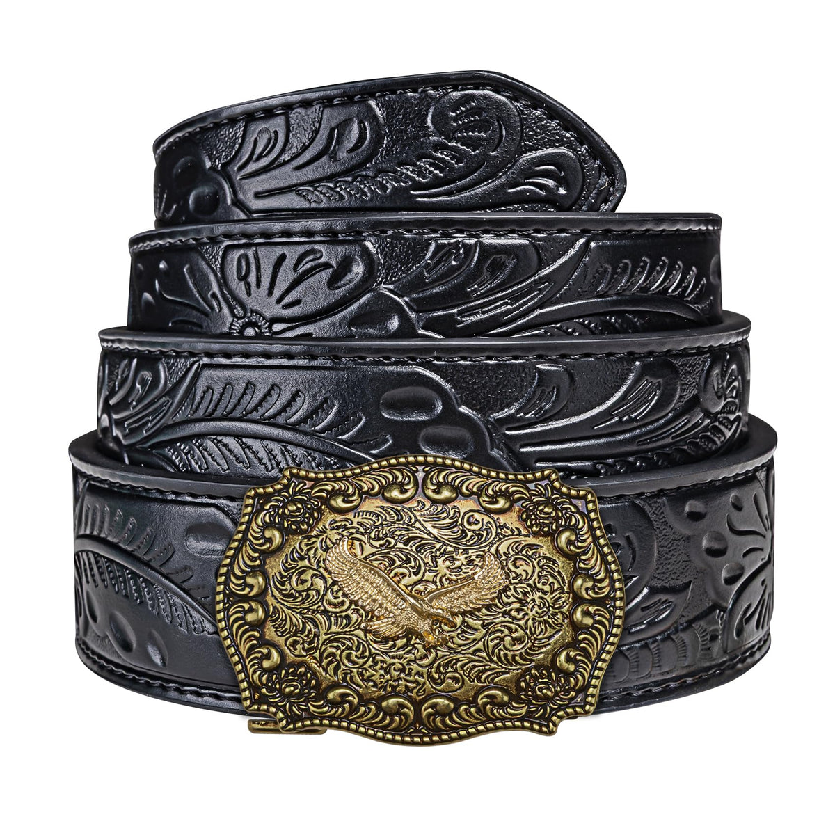 Dubulle Mens Western Belt Ratchet Belts Copper Eagle Automatic Buckle Black Genuine Leather Strap for Jeans Dress