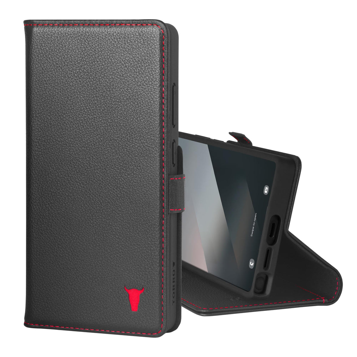 TORRO Premium Leather Case Compatible with Samsung Galaxy S25 Ultra 5G (6.9”) 2025 – Genuine Leather Wallet Flip Folio Case with Kickstand and Card Slots (Black)