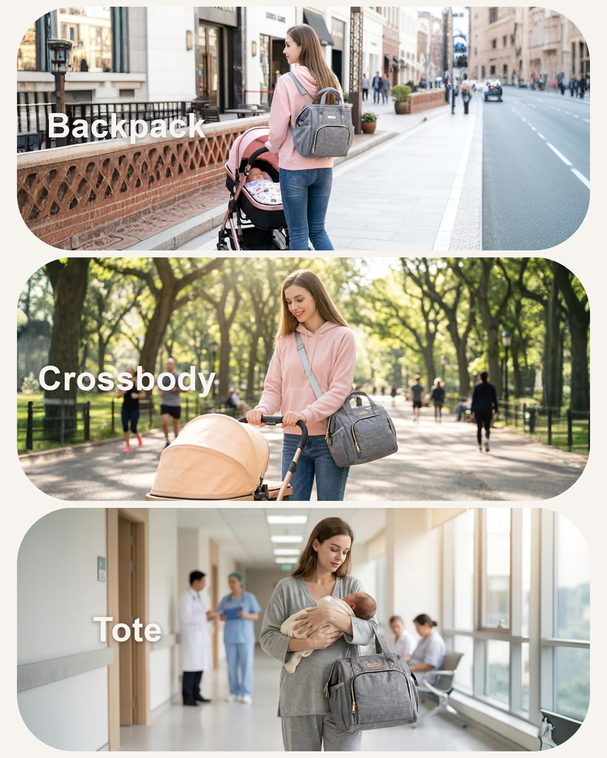 FHELAD Small Diaper Bag Backpack, Toddler Diaper Bags Waterproof Multi-Function Newborn Baby Stylish Mini Crossbody Diaper Bag, Gray