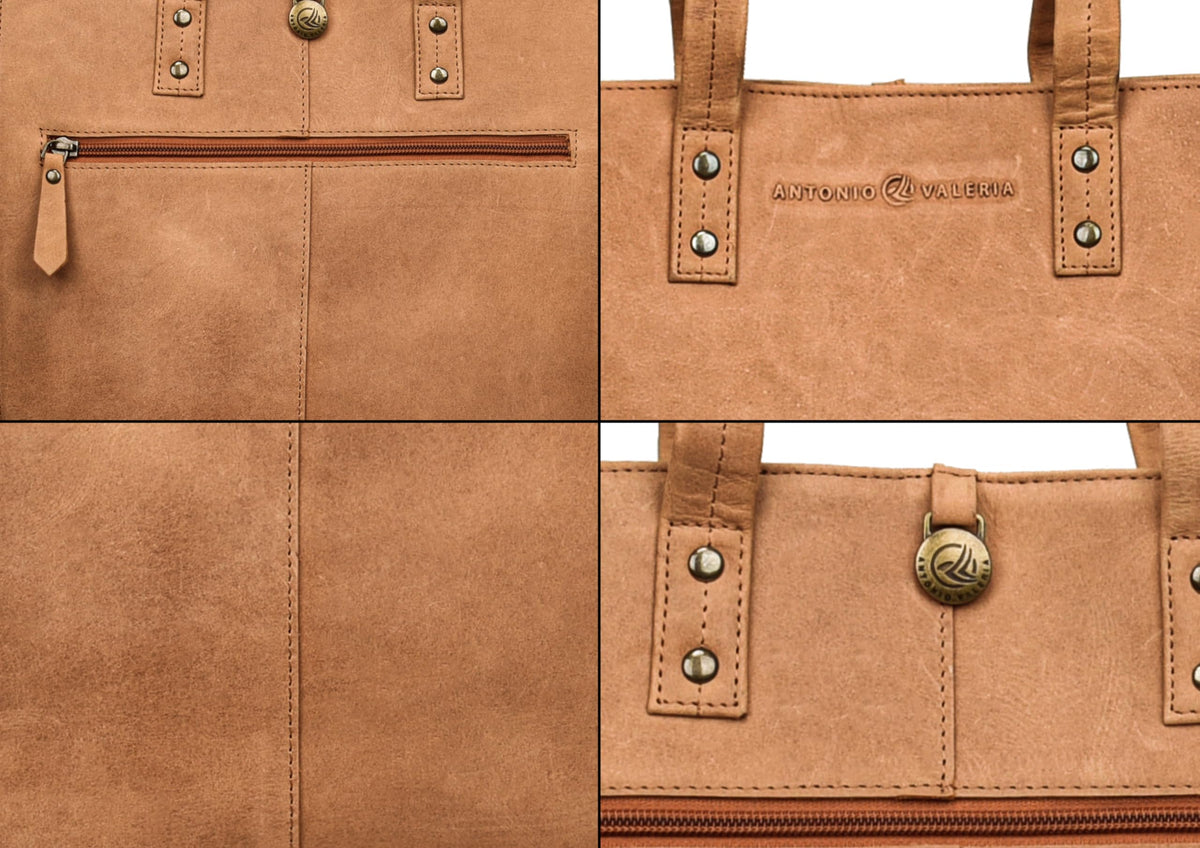 ANTONIO VALERIA Ava Cognac Premium Leather Tote/Top Handle Shoulder Bag for Women