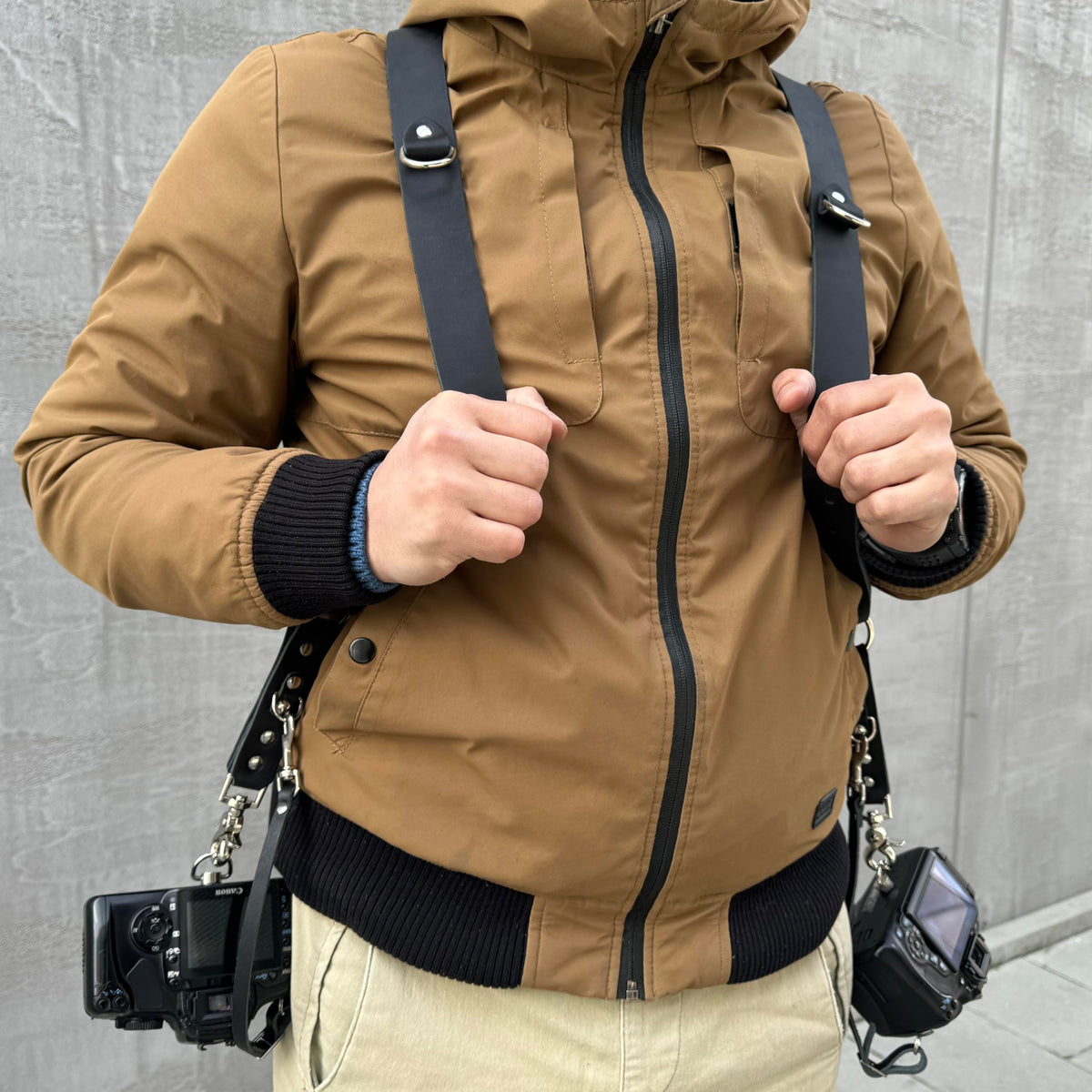 Leather Double Camera Strap - Shoulder Dual Camera Harness - Leather Strap for Two Cameras - Photographers Gear