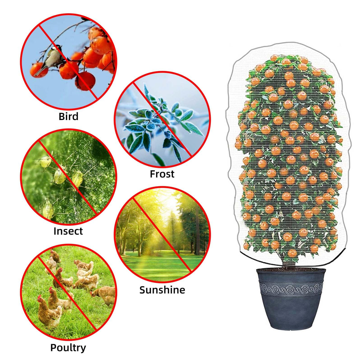 PDGROW Garden Mesh Netting for Plants, 4 Pack Insect Bird Barrier Net Mesh with Drawstring, 3.3x2.6 FT Garden Bug Netting Plant Cover for Protect Fruit Tree Vegetable Flower