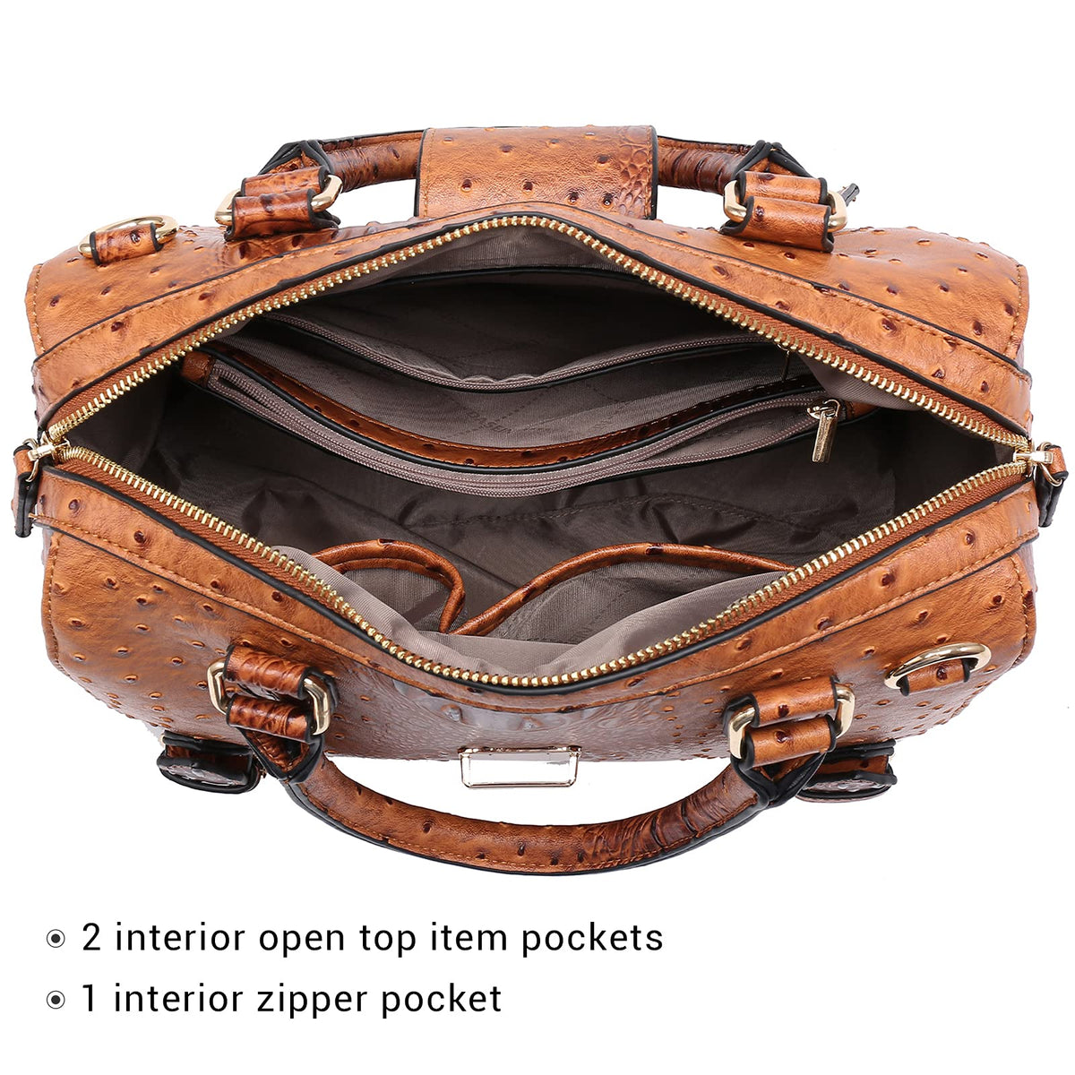 Dasein Women Barrel Handbags Fashion Satchel Bags Top Handle Shoulder Purses Vegan Leather Work Tote (Ostrich Brown)
