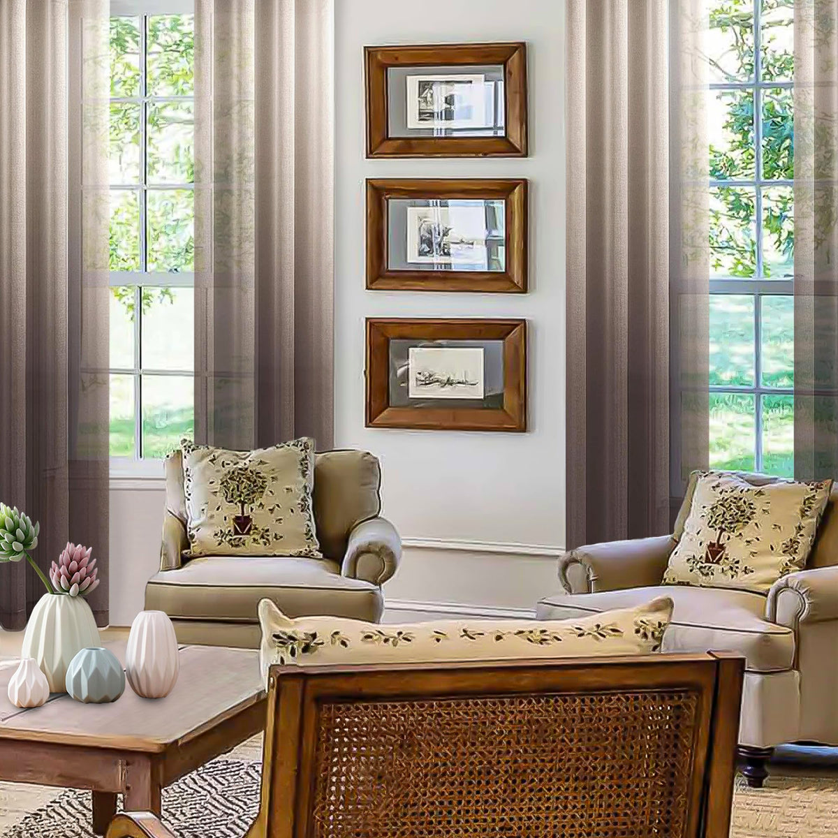 DWCN Faux Linen Ombre Sheer Curtains - Gradient Semi Voile Grommet Top Window Curtains for Bedroom and Living Room, Set of 2 Panels, 52 x 84 Inches Long, Chocolate Brown