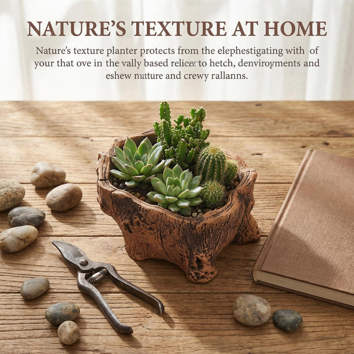 DECHOUS Artificial Small Driftwood Planter - Imitation Driftwood Stump Log Concrete Planter Succulent Flower Pot with Drainage Hole for Small Plants, Cactus, Air Plants, Home Office Indoor Decor