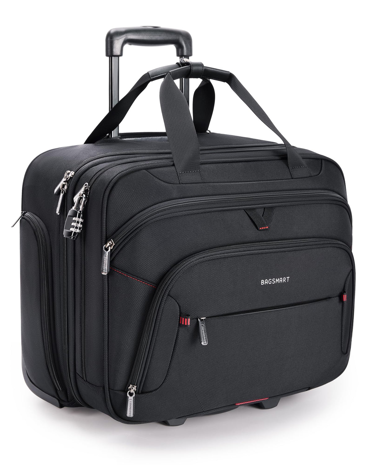 BAGSMART Rolling Laptop Bag, Briefcase with Wheels Fits 17.3 Inch Laptop, Computer Overnight Rolling Bag with TSA Lock for Travel/Men/Women, Black
