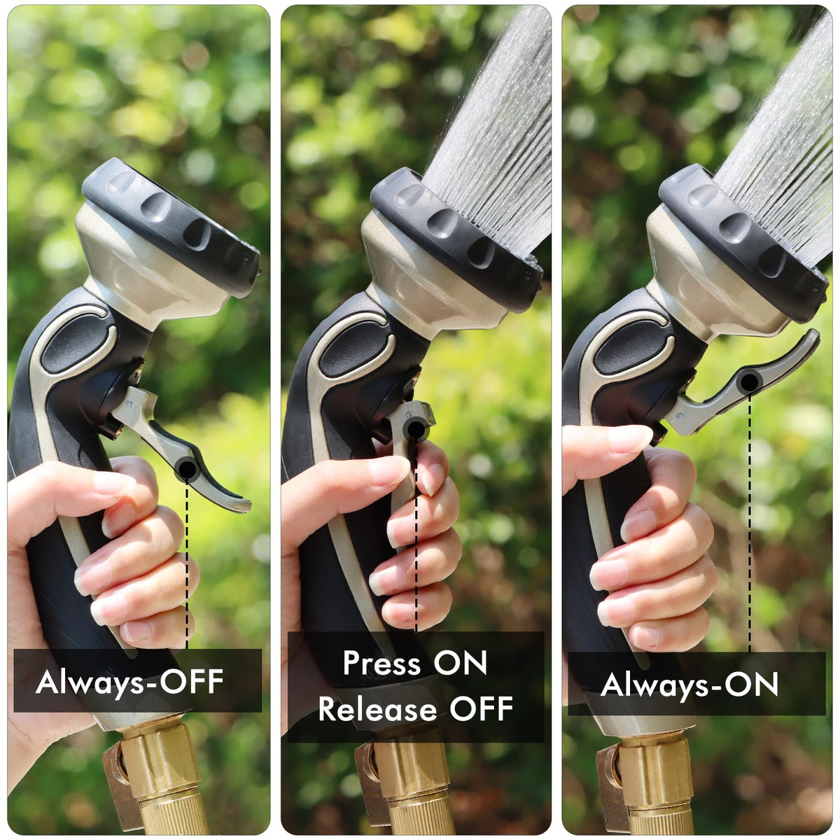 RESTMO Hose Nozzle with Easy Self-Lock Trigger, Heavy Duty Metal Water Hose Sprayer with 9 Spray Patterns and On/Off Valve, Ideal for Outdoor Lawn & Garden Watering, Car & Pet Washing