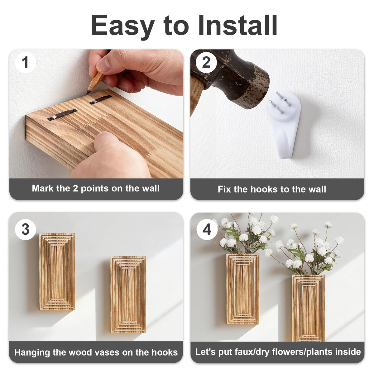 FancyPlus Wooden Wall Planter Vase,2 Pack Hanging Planter for Indoor Fake Plants Modern Boho Farmhouse Wall Art Decor for Home Indoor Kitchen Modern Farmhouse Bathroom Living Room Dining Room(Brown)