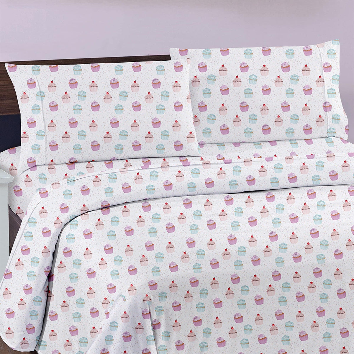 Softan Kids Bed Sheet Set, 3-Piece Twin Sheets Set, Microfiber Fitted Sheet with 15 Inches Deep Pocket and Corner Straps, Breathable & Silky Soft Ice Cream Cake Pattern Sheet and Pillowcase Sets