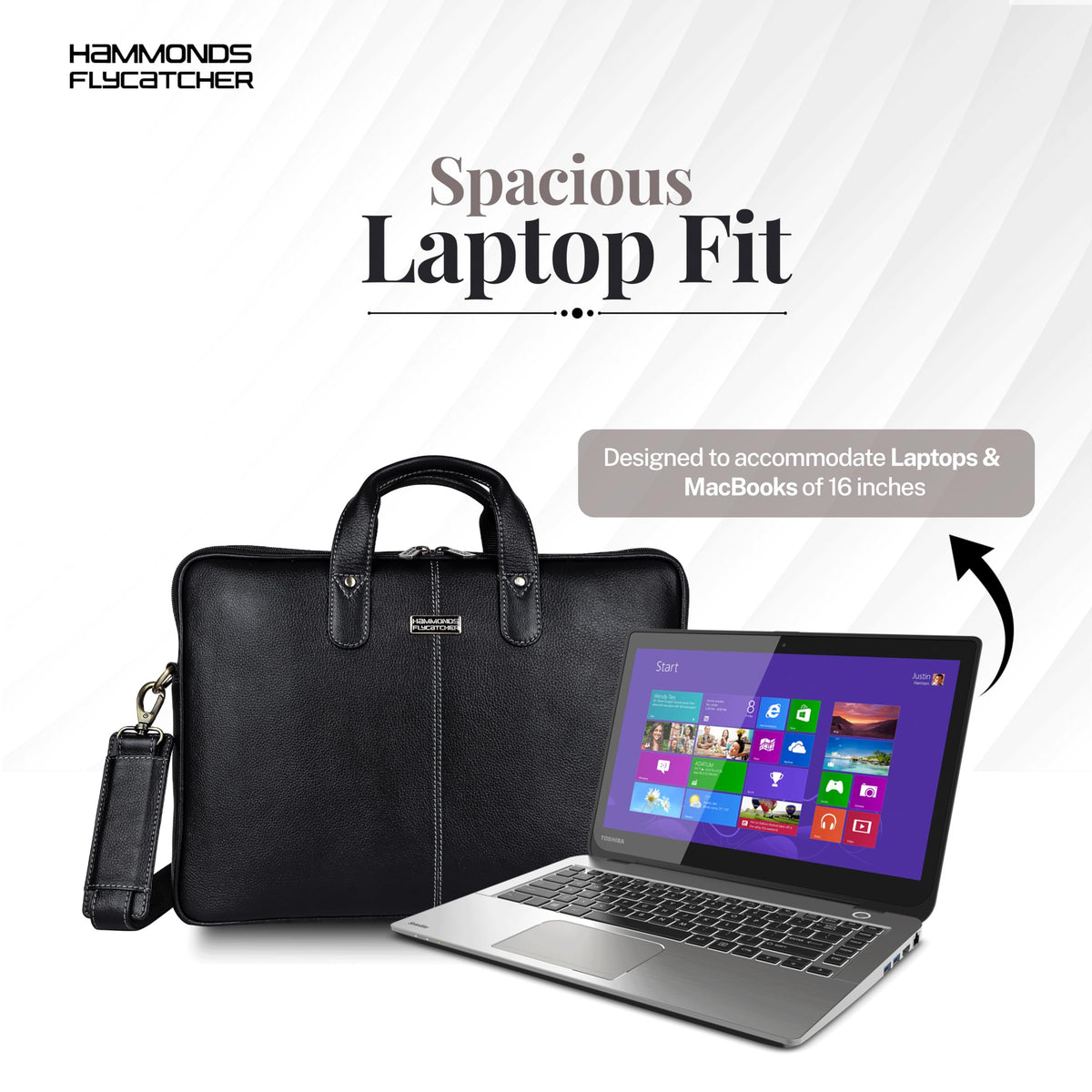 HAMMONDS FLYCATCHER Genuine Leather Laptop Bag for Men with Padded 15.6 Inch Laptop Sleeve, Leather Messenger Bag for Men - Briefcases with Multi Pockets for Office and Travel Use - Classic Black
