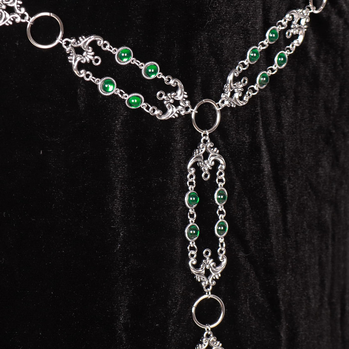L'VOW Women Renaissance Belt Viking Witch Belt Green Waist Metal Chain Belt for Medieval Dresses
