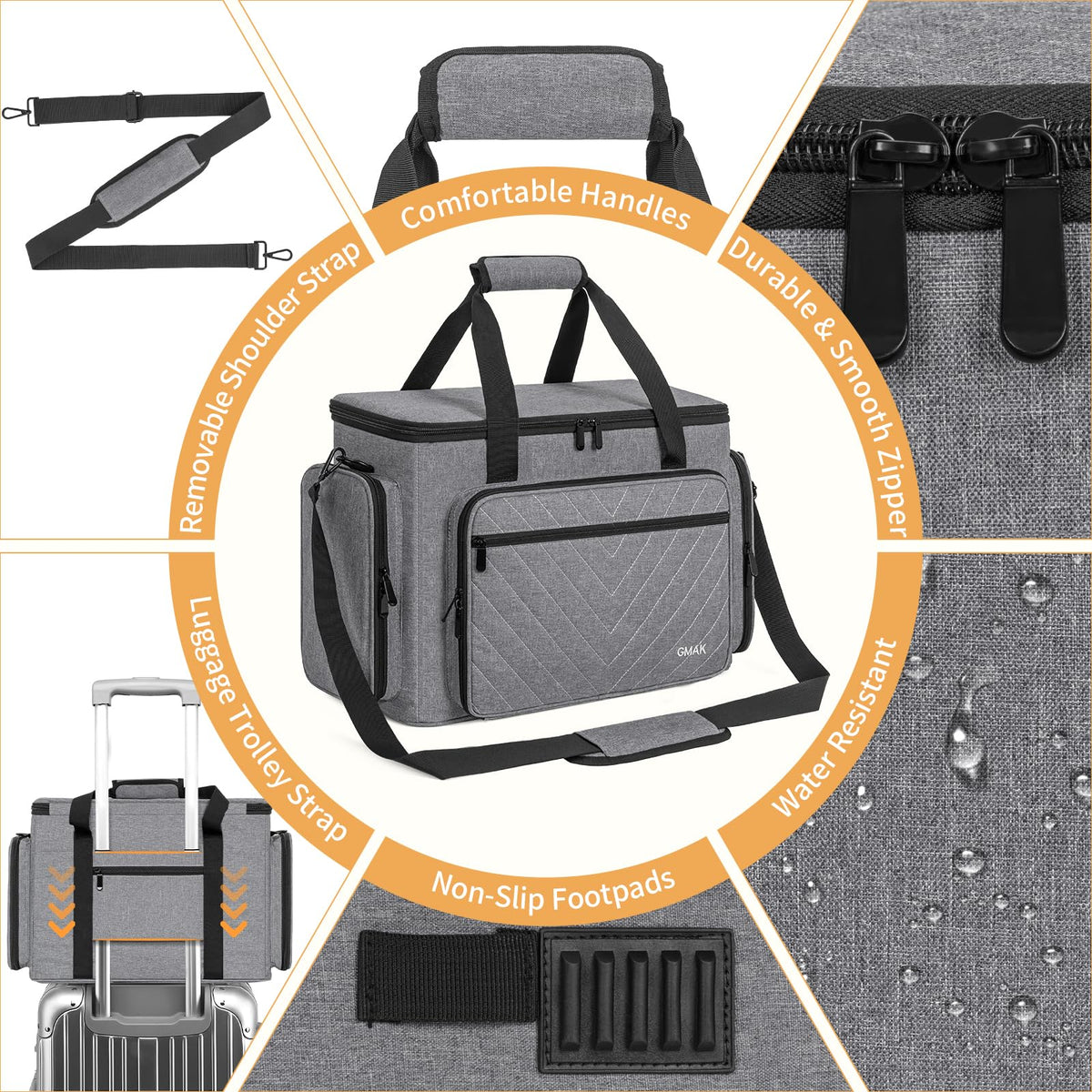 GMAK Sewing Machine Carrying Case, Sewing Machine Tote Bag with Removable Padding Pad, Universal Carrying Tote Storage Bags Stitching Case with Pockets for Most Standard Brother, Singer, Janome