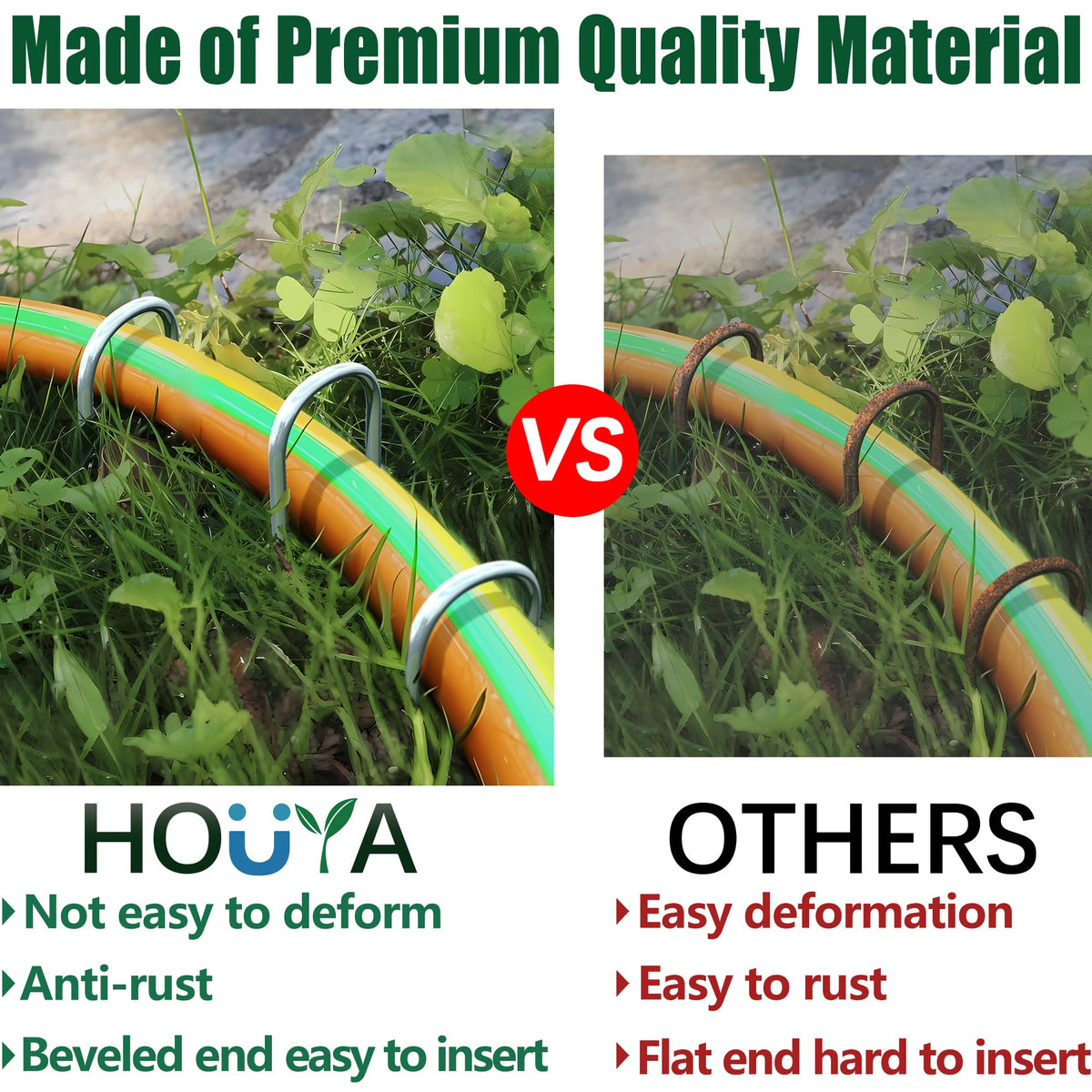 HOUYA 50 Pack Garden Stakes 6 Inch U-Shaped Drip Irrigation Stakes Galvanized Landscape Staples Garden Pins Yard Lawn Ground Stakes for Soaker Hose Drip Line Tubing Landscape Fabric Weed Barrier