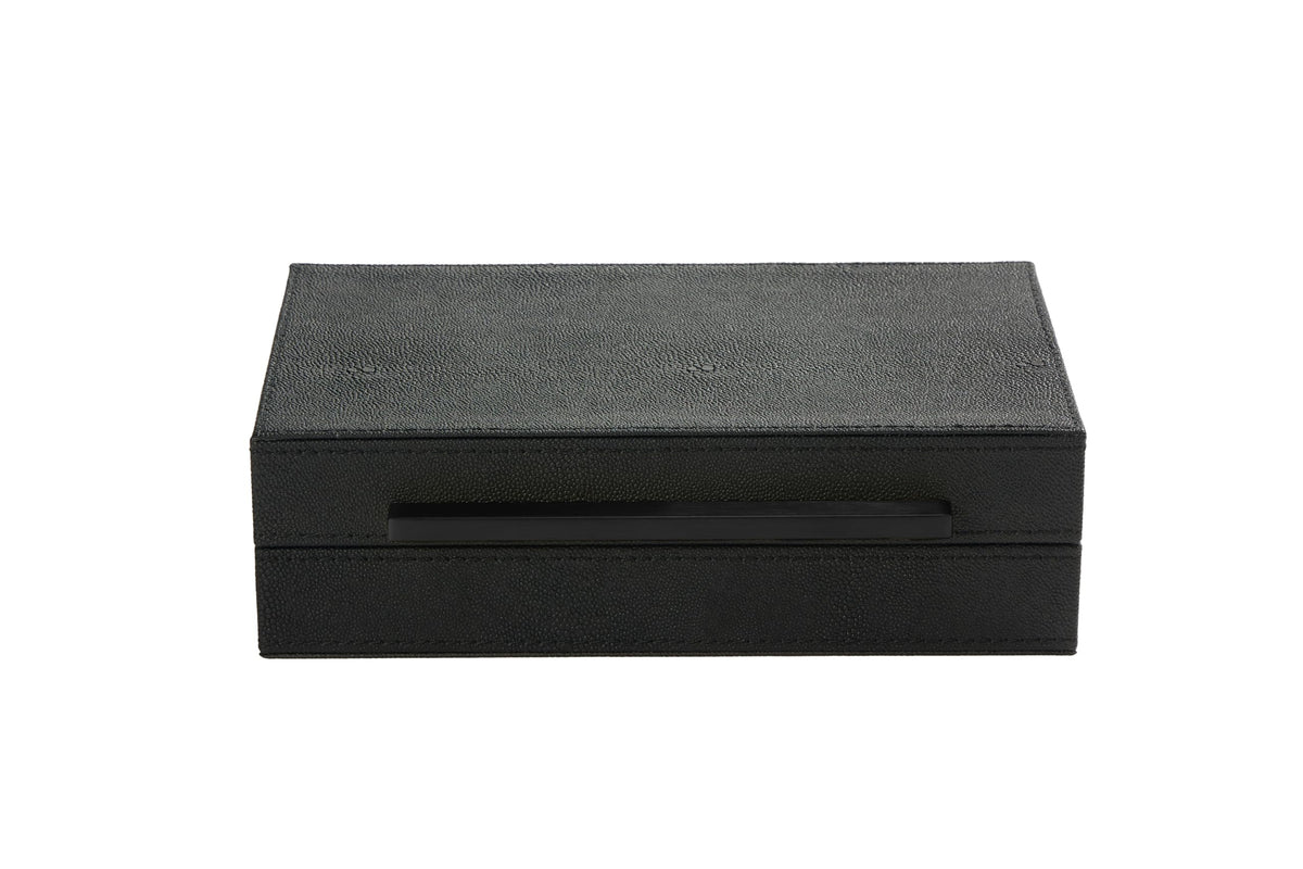 Black Small Decorative Box With Handle Faux Leather keepsake And Memory Storage Boxes Desk accessory Organizer (Black-Black, 1pack)