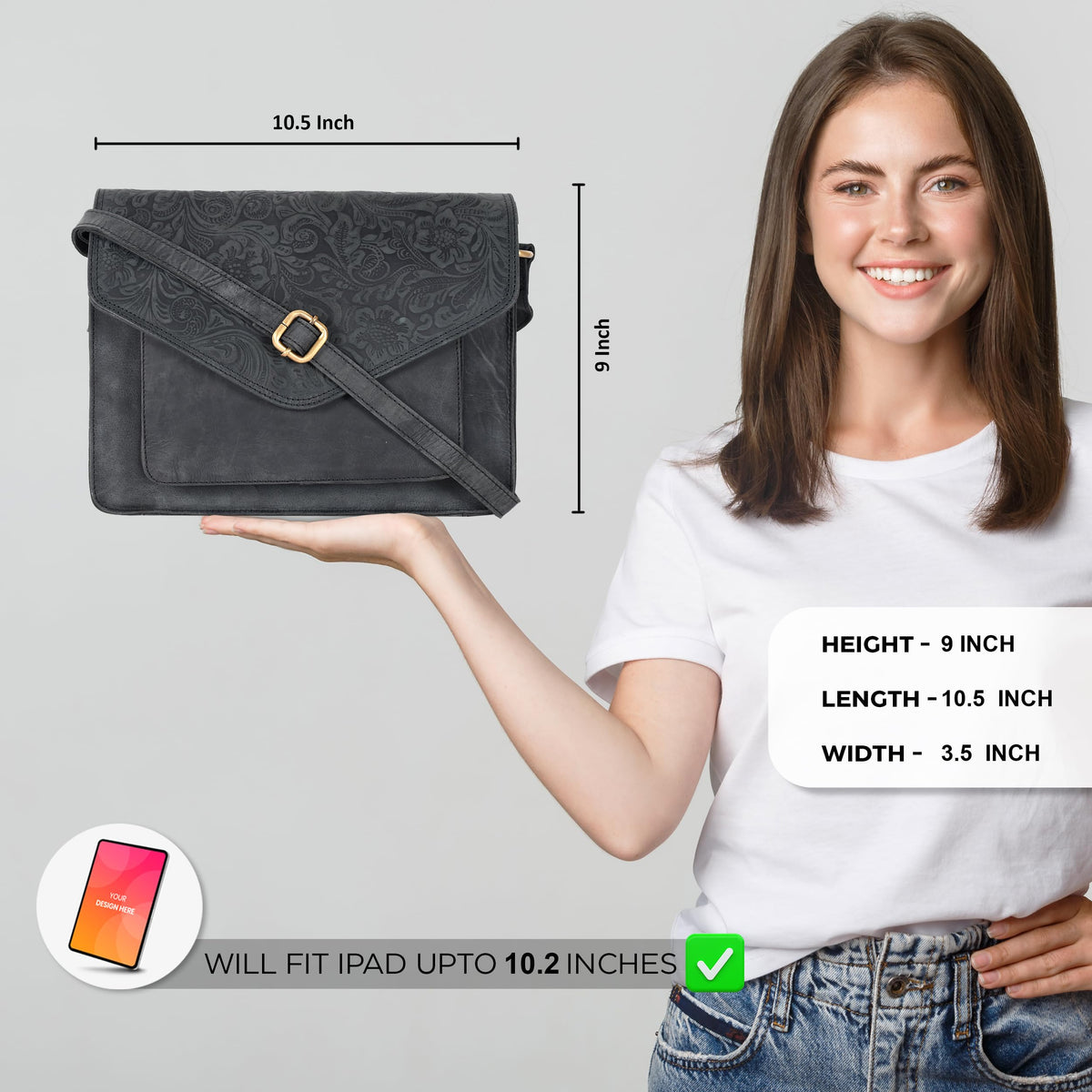 Leather Flapover Crossbody Handbag Purse for Women with Adjustable Strap & Overflap Snap Closure Tote/Bag (E.Black Hunter)