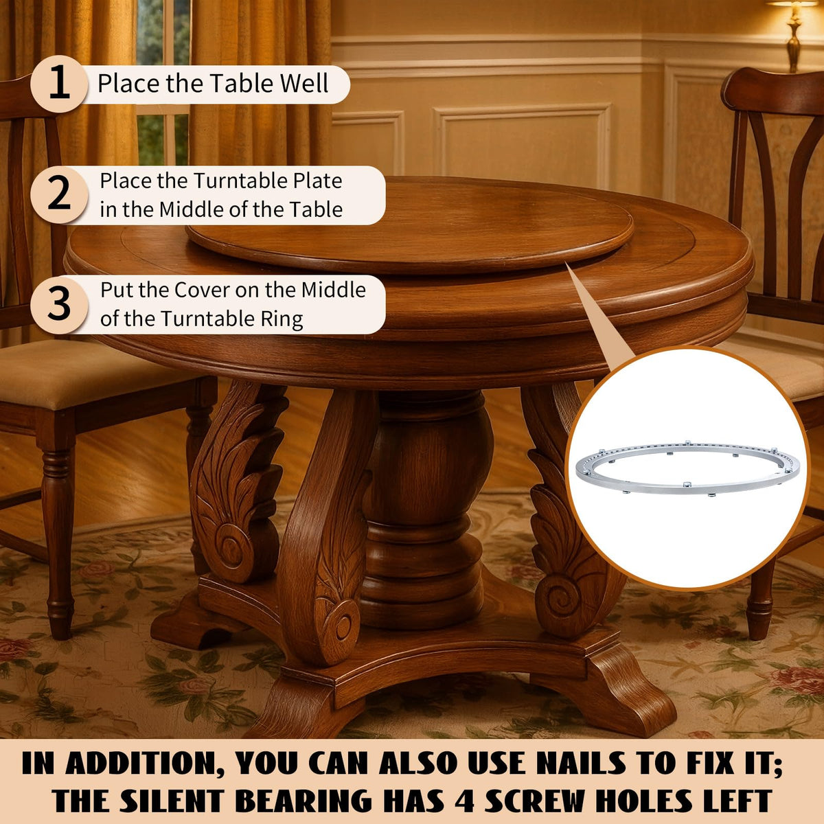Lounsweer Lazy Susan Hardware Aluminum Alloy Turntable Bearing Large Mute Heavy Duty Swivel Plate 620 Lbs Load Lazy Susan Base Kit Rotating Ring for Dining Tabletop Corner Storage (Mute 18 Inch)