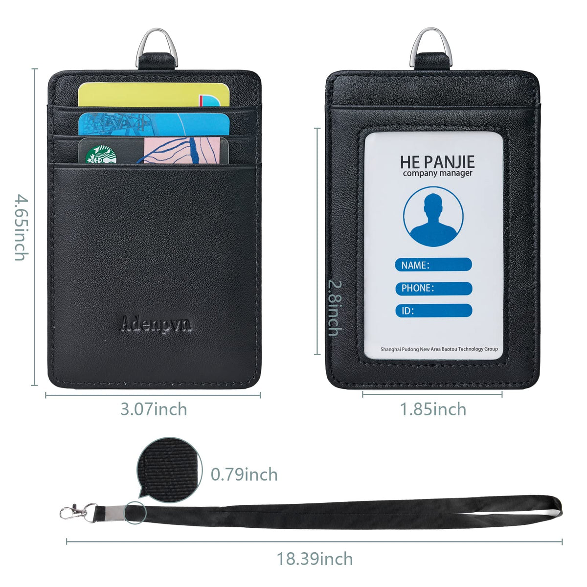 Genuine Leather id Badge Holder with Lanyard,Soft,ID Card Holder,Up to 20 Colors and Grains to Choose,frommultiple Card Slots,Vertical Work Name Badge case (161)