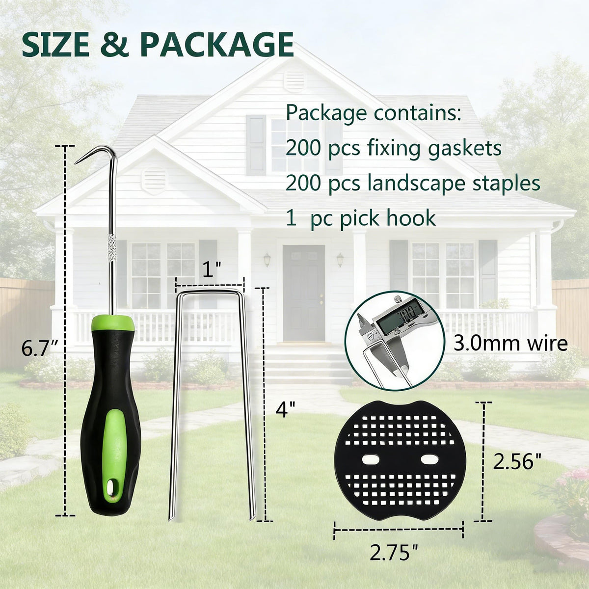 4 Inch 200 PCS Galvanized Landscape Staples with 200 PCS Gasket, Landscape Fabric Pins Stakes Lawn Ground Cover Graden Staples Spikes Weed Barrier Stakes