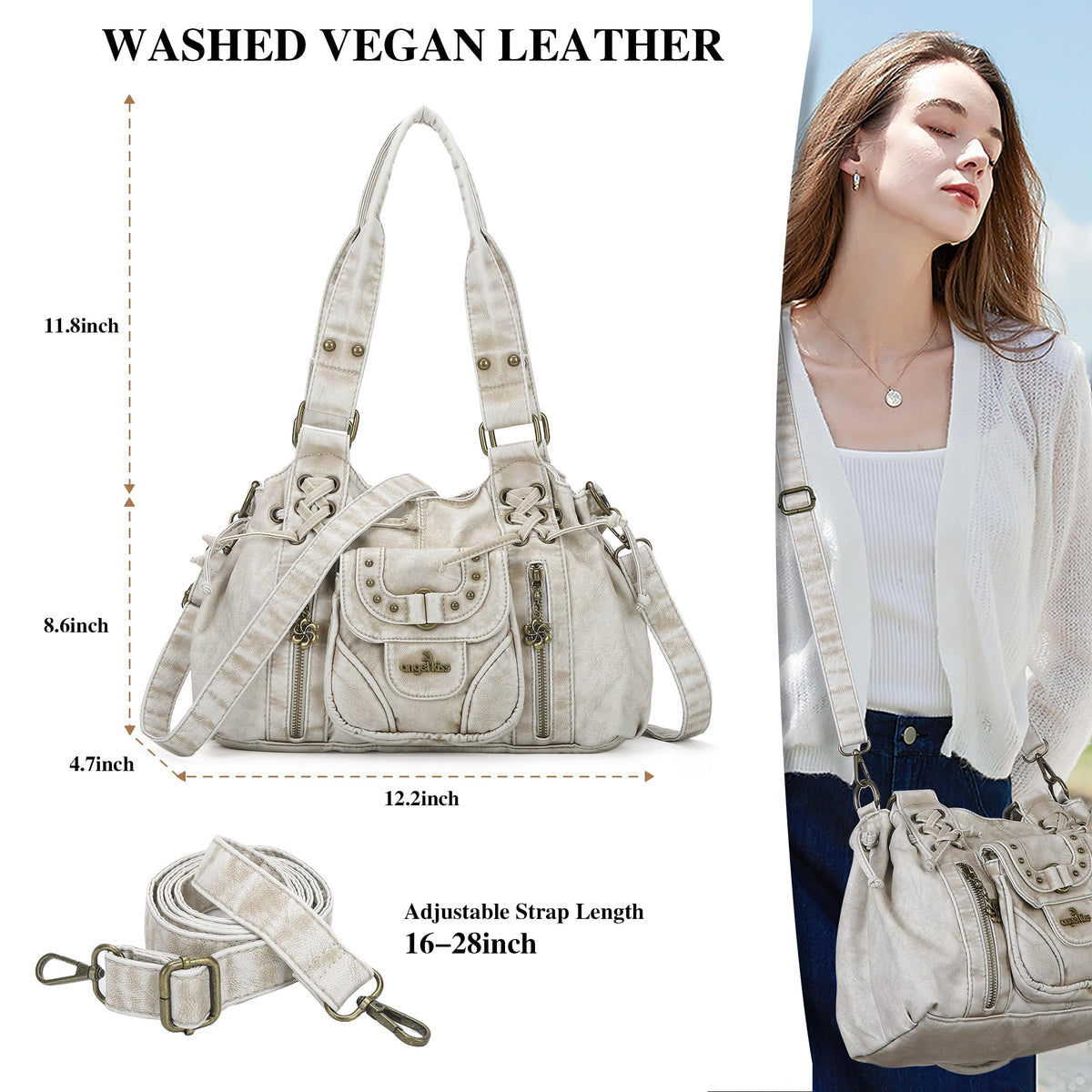 Angel Kiss Small hobo Bags for Women Retro Washed Leather Shoulder Handbag Roomy Top Handles Purses With Removable Strap