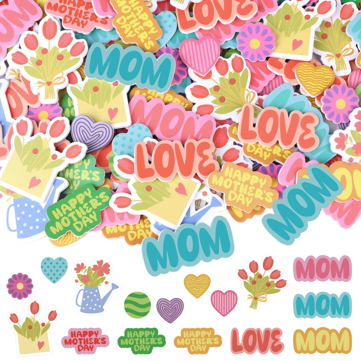 Fovths 400 Pieces Mother's Day Foam Stickers, Hearts Flowers Envelopes Dots Mom Adhesive Craft Stickers, DIY Craft Decorations Party Supplies for Happy Mother’s Day Party Decoration Cards DIY Crafts