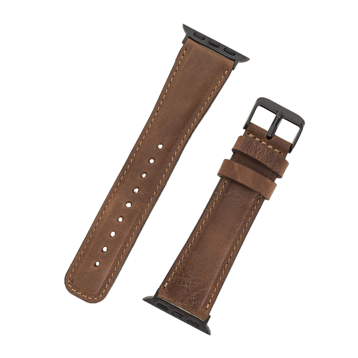 benvato Premium Handmade Leather Watch Band for Apple Watch Ultra 3 2 1 & SE 3 2 1 & Series 11 10 9 8 7 6 5 4 3 2 1 fits 49mm 46mm 45mm 44mm (Saddle Brown w/Black Connector&Clasp)