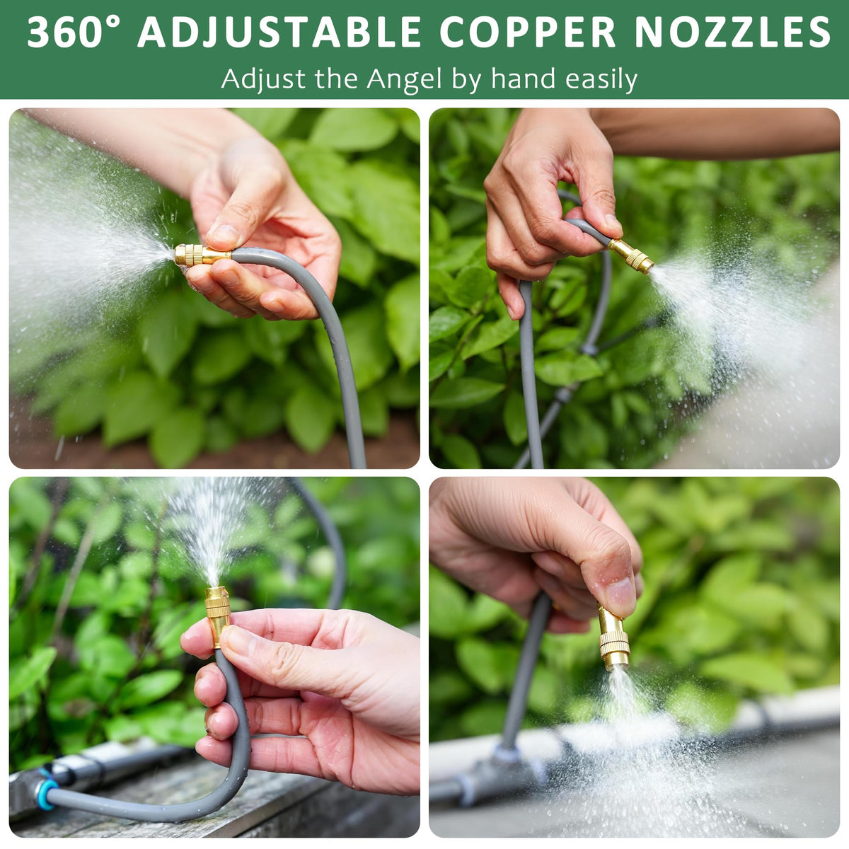 Drip Irrigation System 100FT 1/4", 360°Adjustable Garden Watering System with 16pcs Copper Nozzles, Drip Irrigation Kit for Outdoor Plants, Greenhouse Watering System