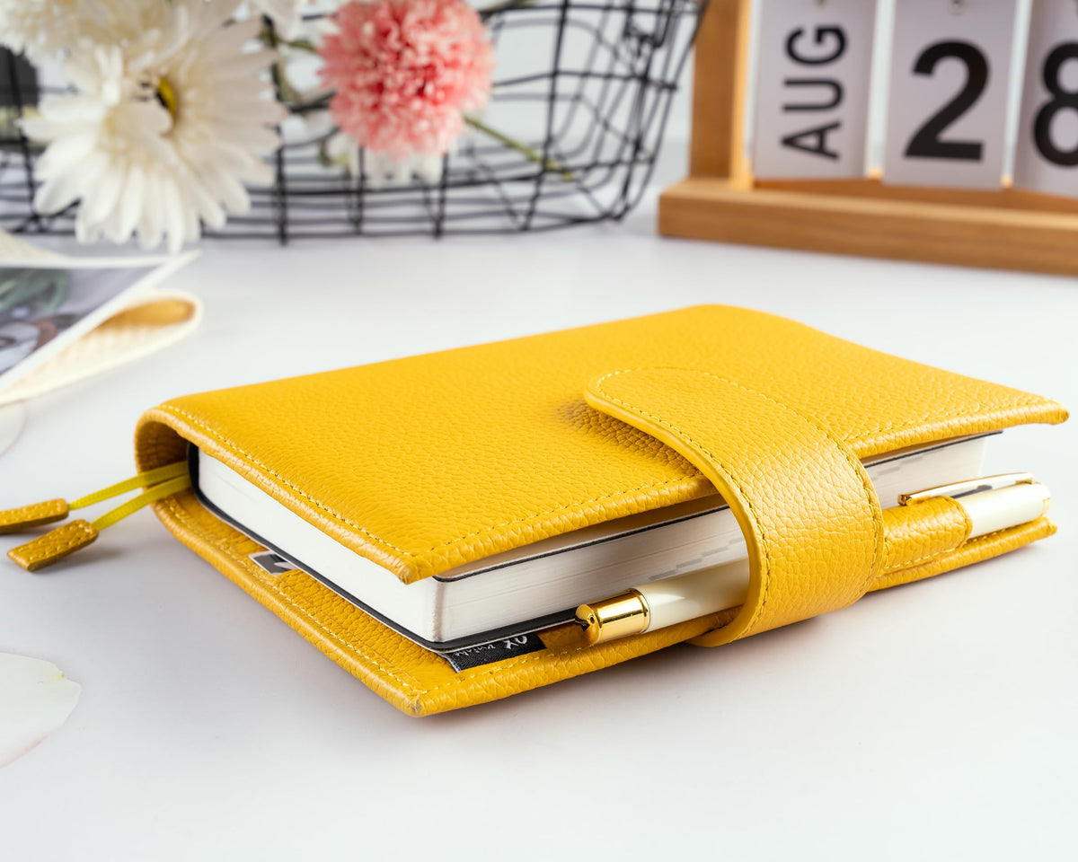 2026 New Genuine Leather A6 Notebook Cover Fits Hobonichi Cousin, Stalogy, LEUCHTTURM1917 and Midori MD Planners, with Pen Loop, Card Slots, Bookmarks and Back Pocket