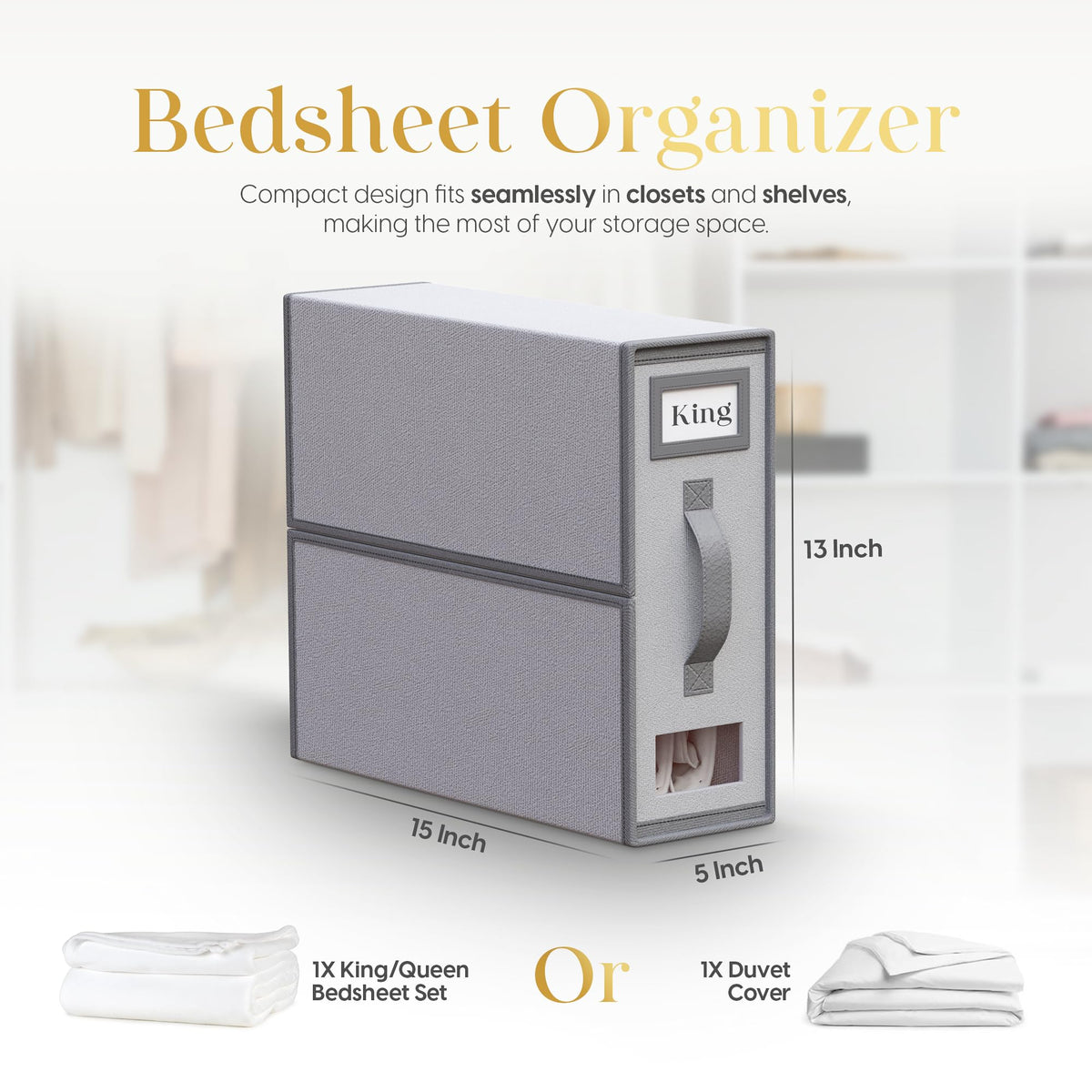Luxury Lineup Sheet Organizers and Storage – 4 Pack Bed Sheet Organizer for Queen & King Size, Foldable Linen Closet Storage for Bedding, Duvet Covers, and Pillowcases