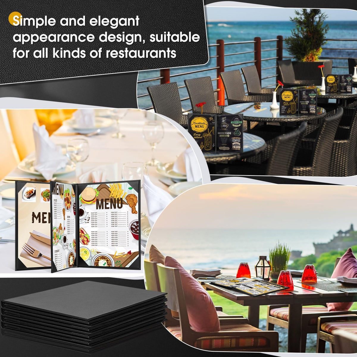 Skyygemm 16 Pcs Leather Menu Covers Holders for 8.5 x 11 Inches, Waterproof Four View Leather Dinner Menu Holder Covers for Restaurant, Hotel, Bar