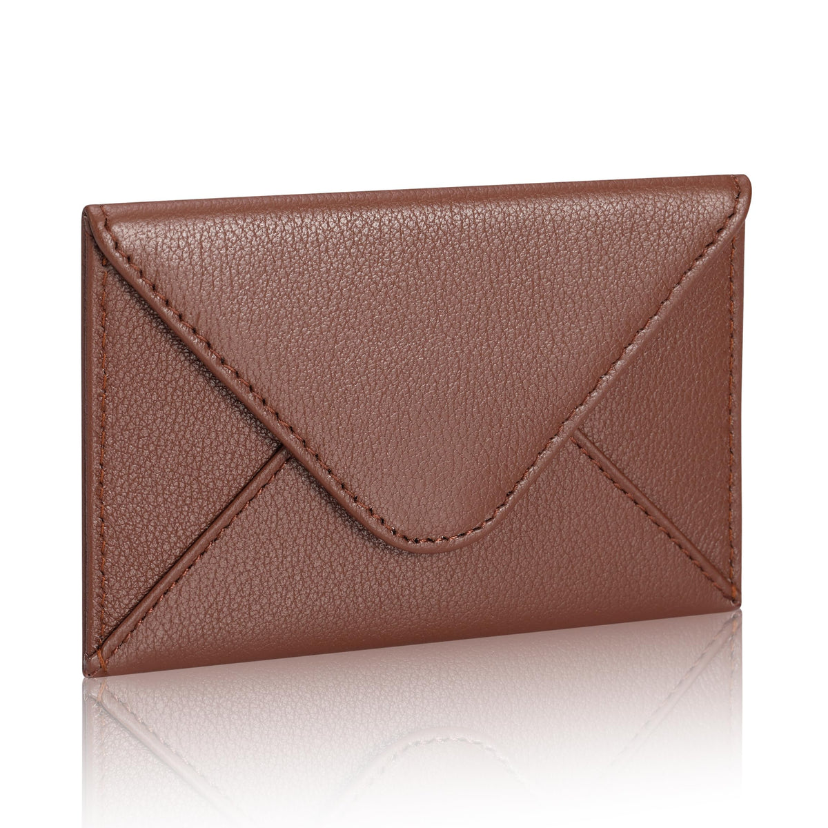 HISCOW Envelope Business Card Case with Magnet Closure - Italian Calfskin, Coffee