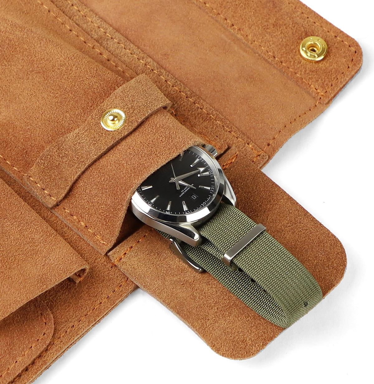 Sight Focus 2 Slots Portable Travel Watch Box Full Leather Double Watch Case Pouch Watch Holder Organizer Storage Jewelry Wristwatch Roll Secure Storage Durable Easy Carry On Coffee