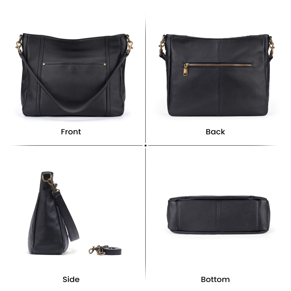 befen Black Genuine Leather Hobo Crossbody Bags for Women Retro Leather Purses Handbags Shoulder Bag with 2 Shoulder Straps