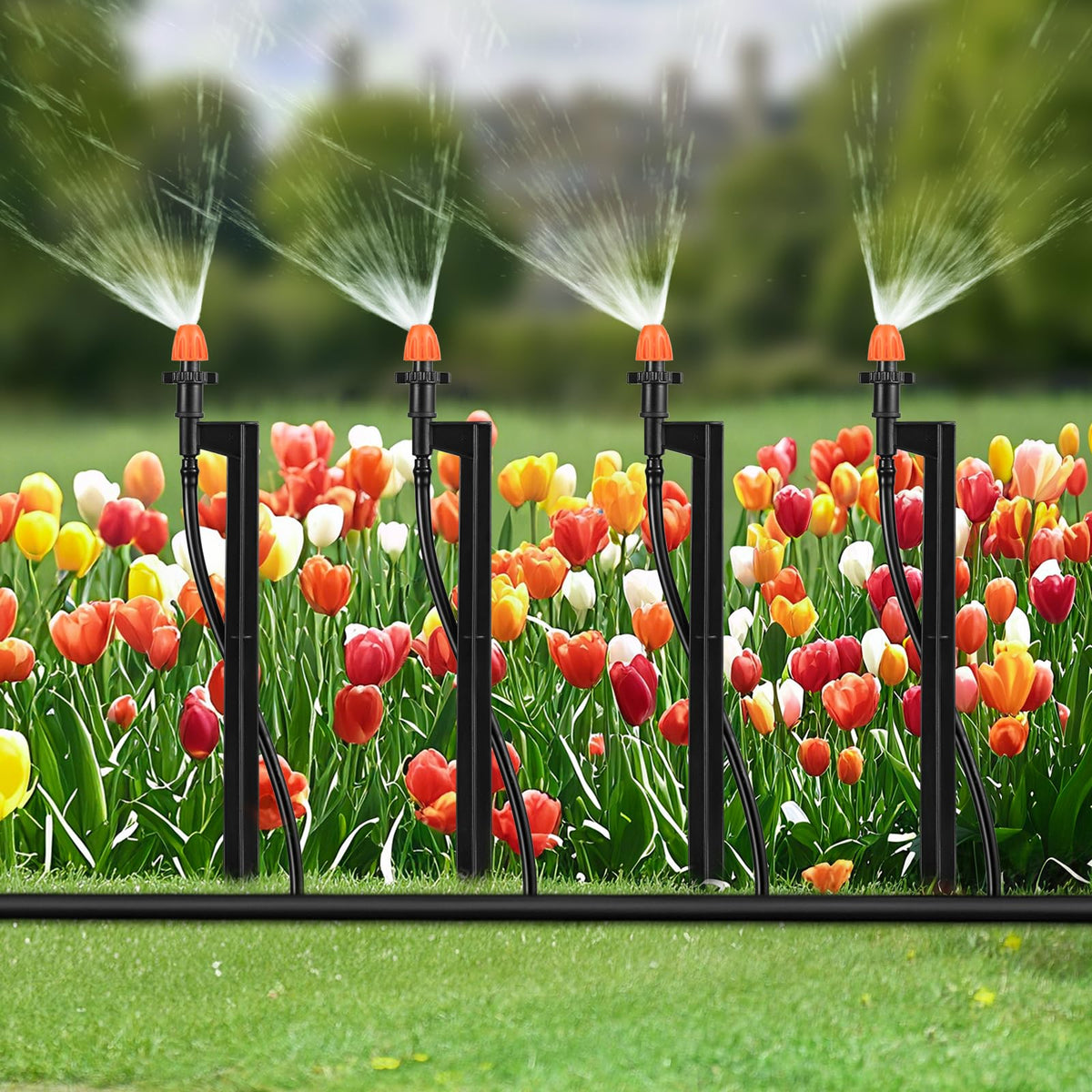 Drip Micro Sprinkler Heads with Stake: 90 Degree Sprinkler Nozzle with 1/4" Drip Irrigation Tubing - 10 Pack Drip Spray Emitters on 12 Inch Stake for Garden Water System