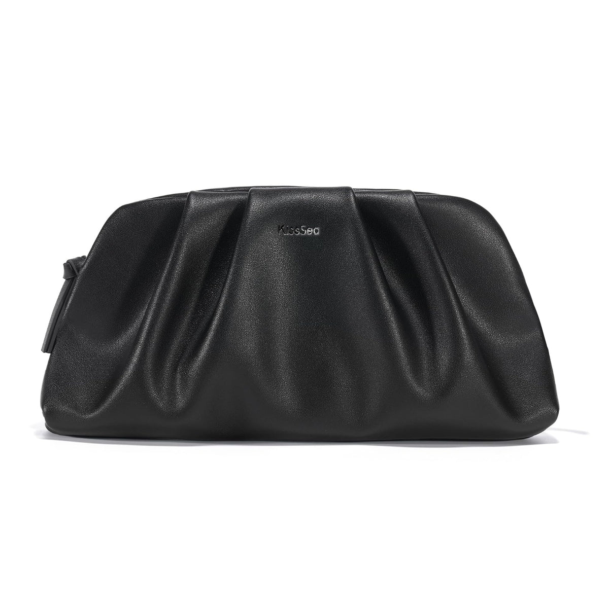 Kiss Sea Zipper Purses for Women Soft Pleated Vegan Leather Crossbody Bags Small Evening Bag for Cocktail Parties Black