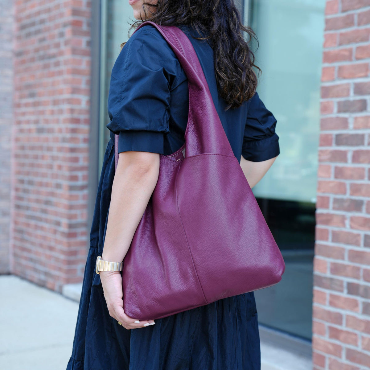 Leather Tote Bag for Women Ladies Purse Travel Shopping Bag Hobo Shoulder Multipurpose Handbag (Burgundy)