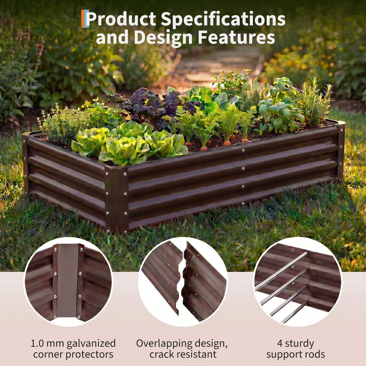 ActiveTrail 2 Pack Galvanized Raised Garden Bed Kit, Large Rectangular Metal Oval Raised Garden Beds, Outdoor Deep Root Box Planter for Gardening, Vegetables, Flowers, Herbs (4x2x1FT, Brown)