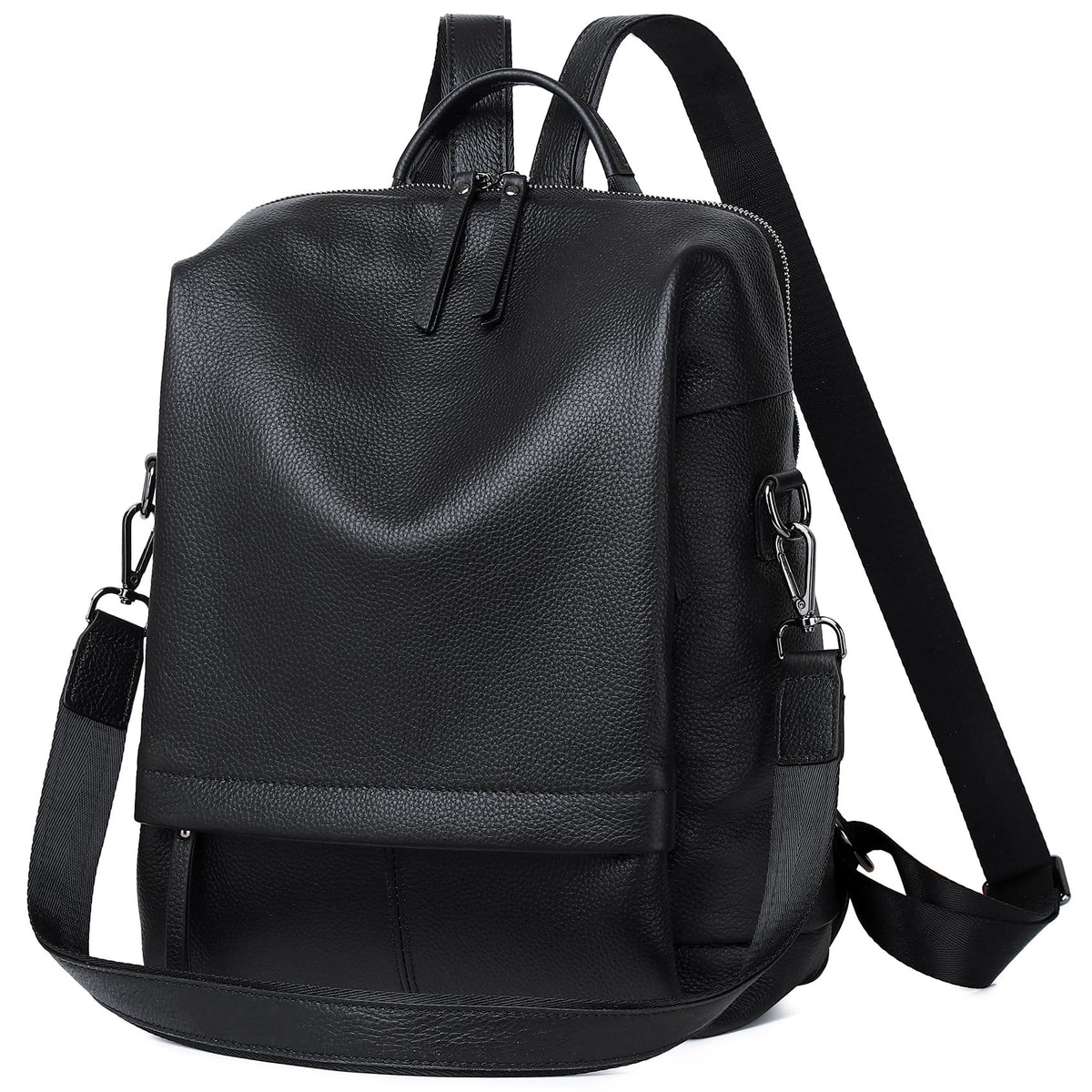 Wesccimo Genuine Leather Backpack Purse for Women, Fashion Designer Soft Backpack with Large Compartment Black