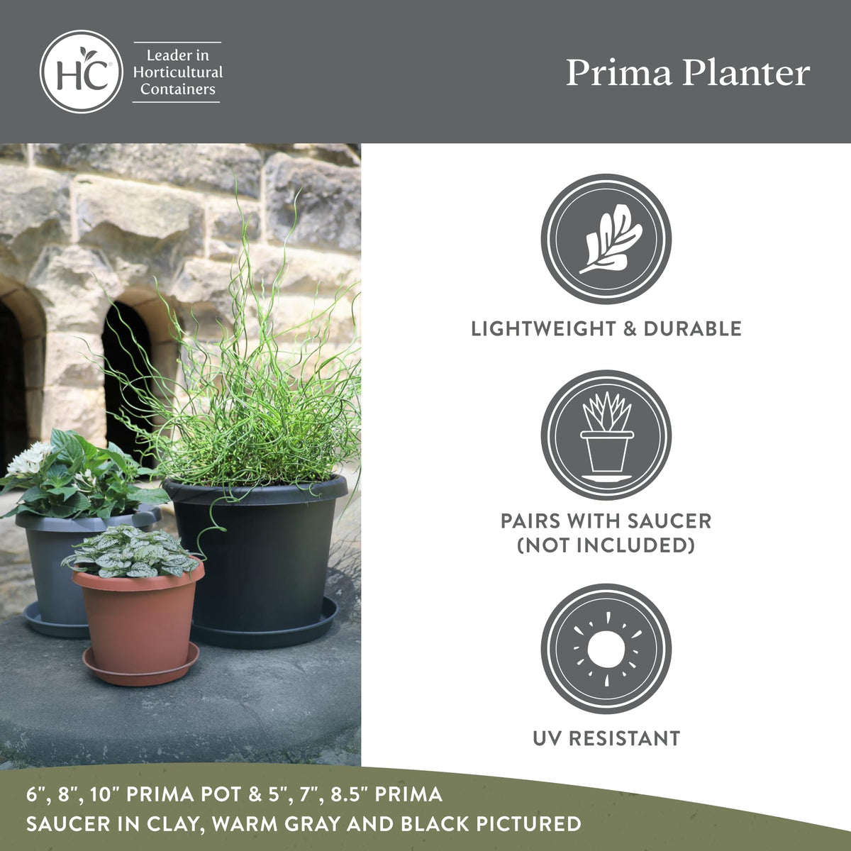 The HC Companies 14 Inch Prima Round Planter Pots w/Drainage Holes & Rolled Rim, Lightweight UV-Resistant Plastic Indoor & Outdoor Planters, 2-Pack Flower Pots for Garden & Home Decor, Twilight Blue