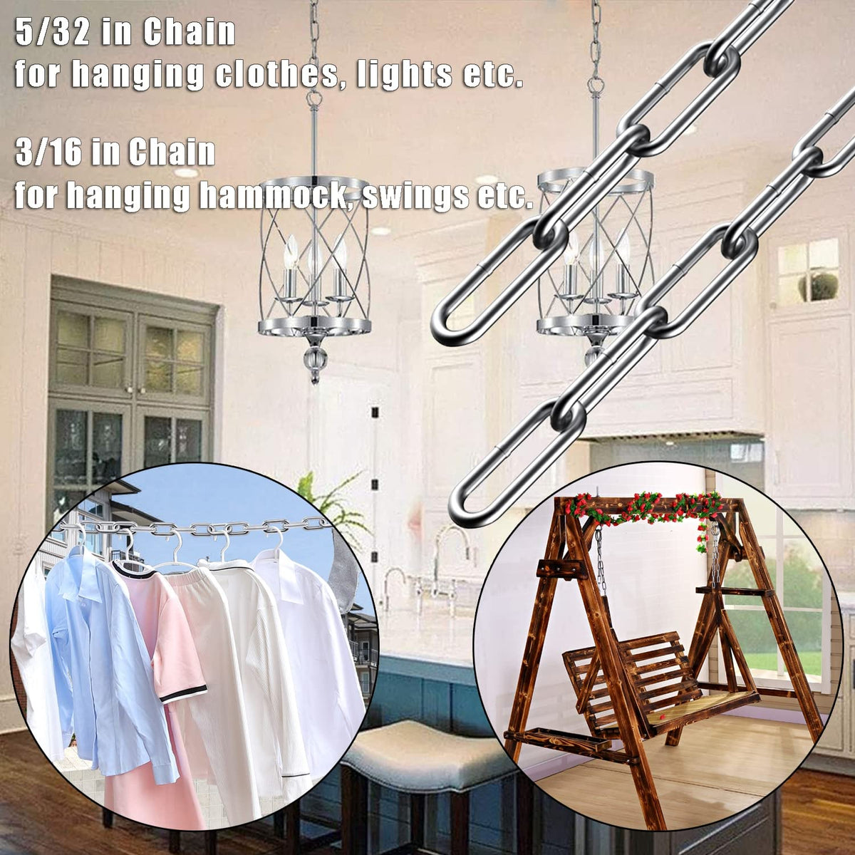 Stainless Steel Chain, Lsqurel 6.5ft Metal Chain Link Chain 5/32in Light Duty Chain Utility Chain Jack Chain for Home Outdoor Camping Hanging etc (5/32in-6.5ft)