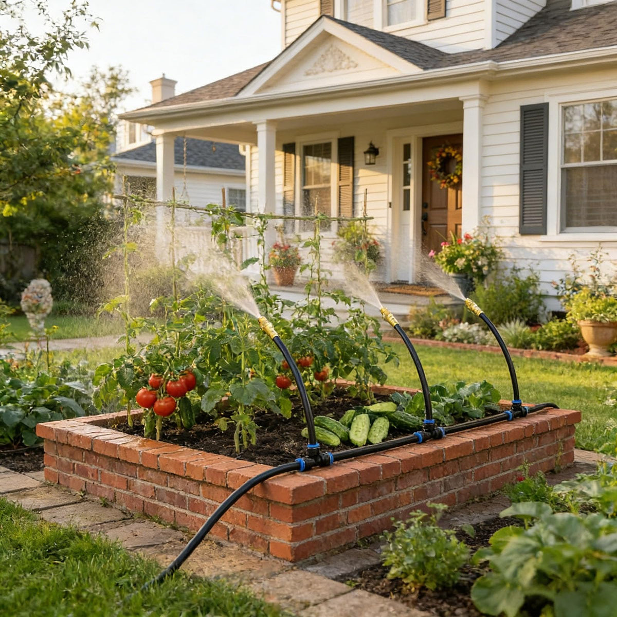 2026-Upgrade 100Ft 1/4" Drip Irrigation System,Garden Watering Kit with 20Pcs 360° Adjustable Copper Nozzles,Automatic Atomizing Sprinkler,DIY for Outdoor,Lawn,Greenhouse,Raised Beds (50FT/14pcs)