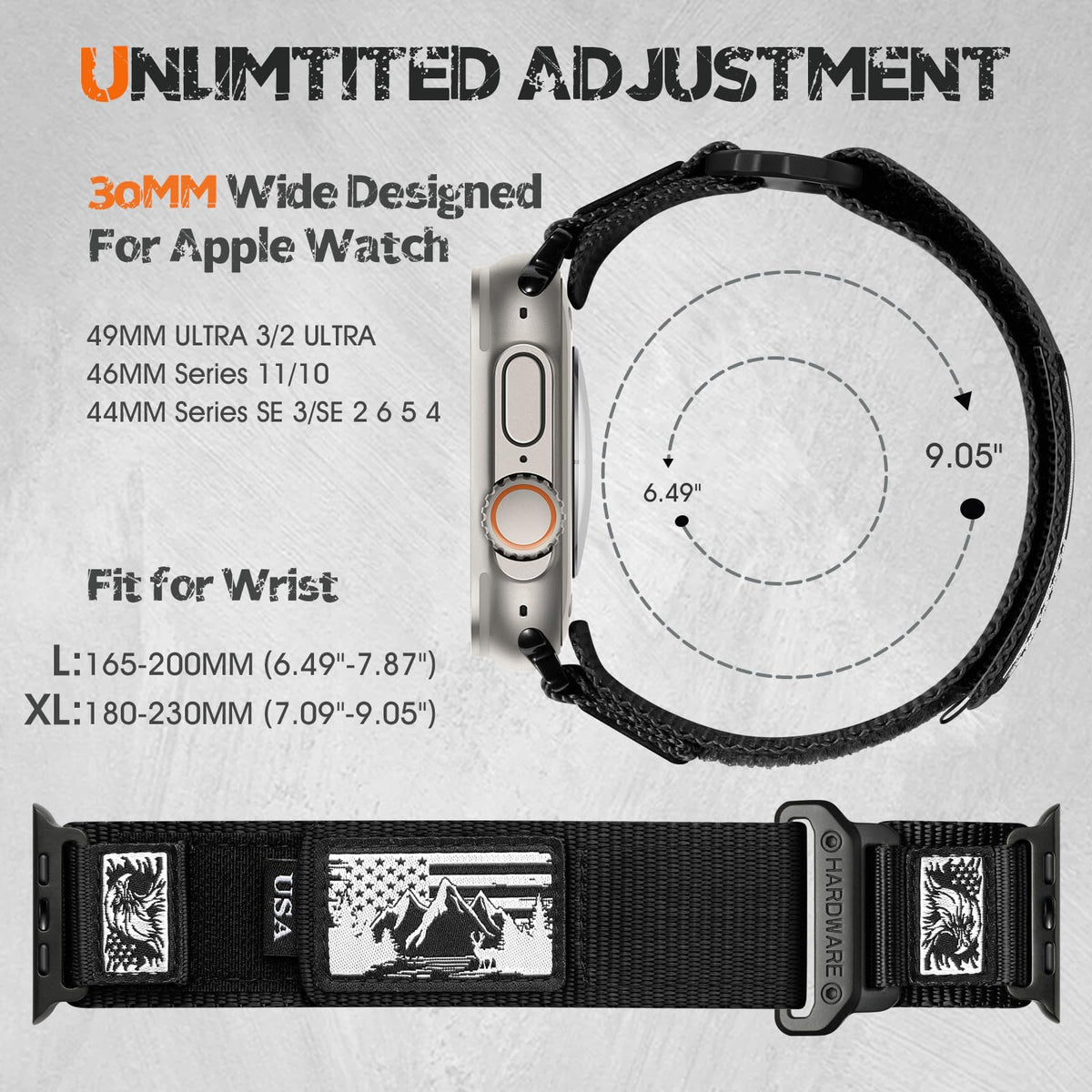 SNBLK Rugged Nylon Braided Bands Compatible with Apple Watch Series 10 Band for Men 49mm 46mm 45mm 44mm 42mm, Soft Woven Stars- Stripes Flag Strap for iWatch Ultra 2 Series 9 8 7 6 5 4 3 1 SE